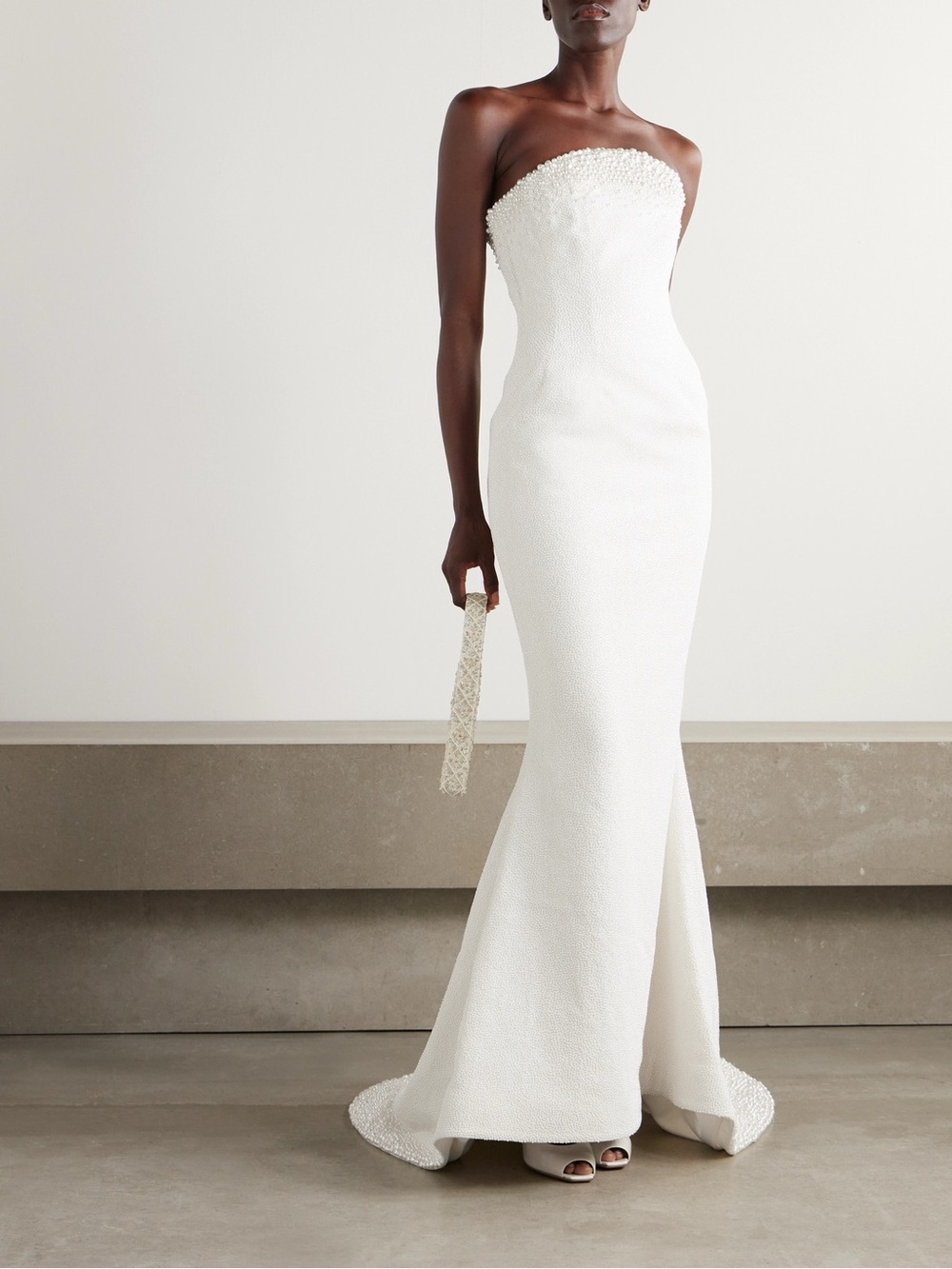 CLIO PEPPIATT BRIDAL OLYMPIA STRAPLESS PEARL-EMBELLISHED Maxi size small NWT